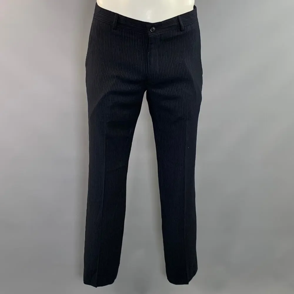 EMPORIO ARMANI Chest Size 40 Navy White Pinstripe Wool Blend 34 30 Suit